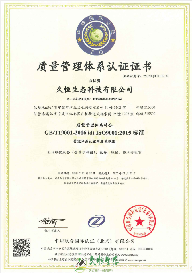无锡新区质量管理体系ISO9001证书